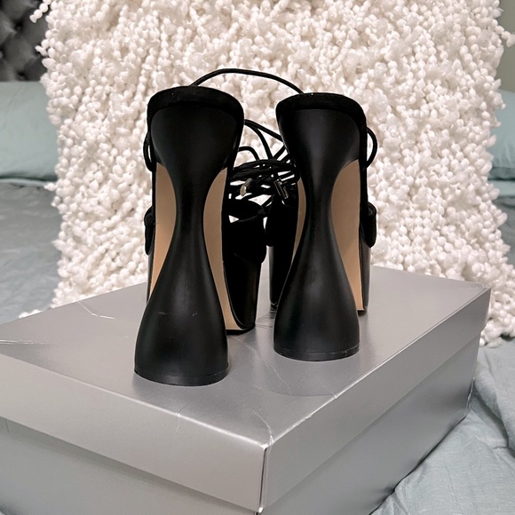 “HighTower” Faux Suede Black Lace Up Peep Toe Platform Heel. Size US 9 - Picture 4 of 5